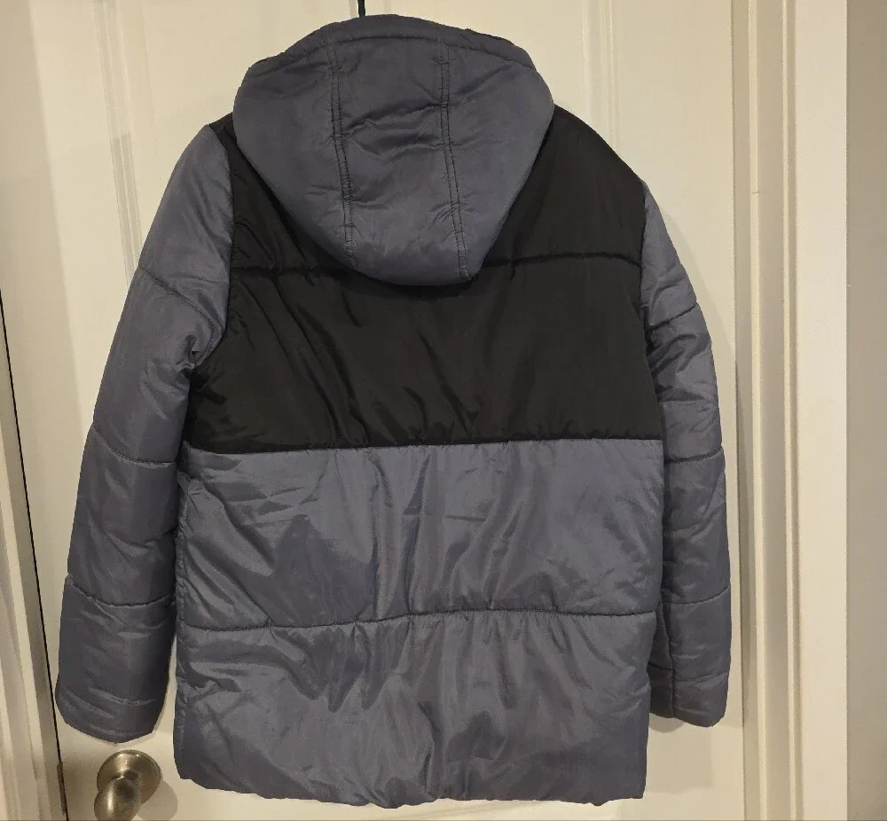 Calvin Klein Kids Hooded Two-Tone Puffer Jacket - Black & Gray